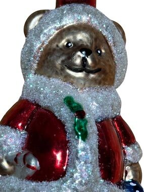 Festive Red Bear Ornament with Sparkle Trim - Unbranded